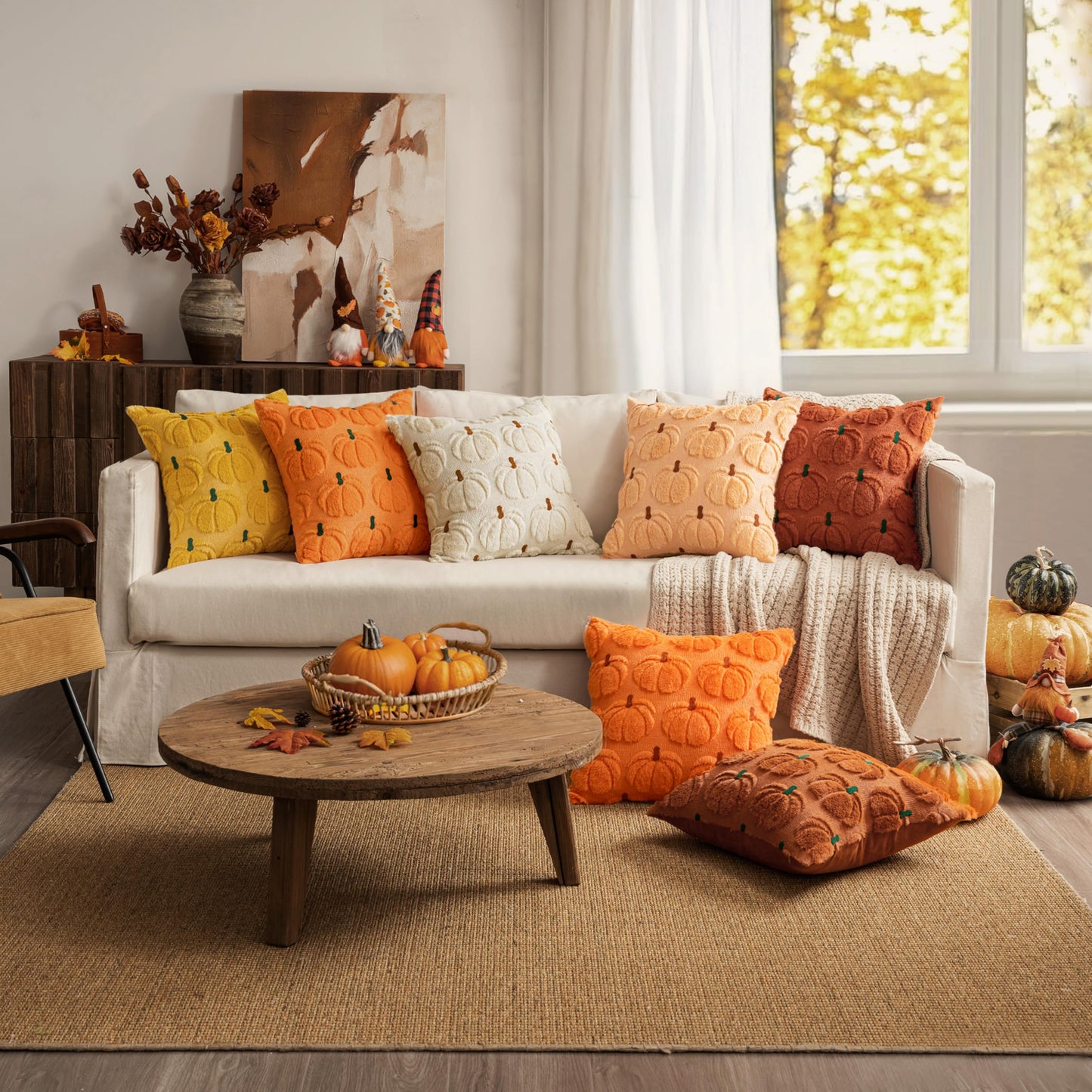 MIULEE Fall Pumpkin Throw Pillow Covers Decor Set of 2 Dark Rust Green Stem 20 x 20 Decorative Cushion Covers Soft Faux Fur Couch Pillows for Autumn Harvest Outdoor Porch Farmhouse Halloween Home