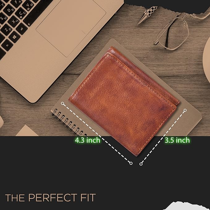 Tri fold Leather Wallet for Men with RFID | Slim Wallets for Men with 1 ID and 6 Credit card slots | Front Pocket Minimalist