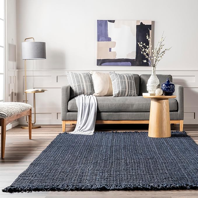 Nuloom Daniela Navy, 4' x 6', Handmade, Jute, Tassel, Soft and Textured, High Traffic, Stain Resistant, Easy Clean, Durable Area Rug for Bedroom, Living Room, Dining Space, Foyer, Entryway