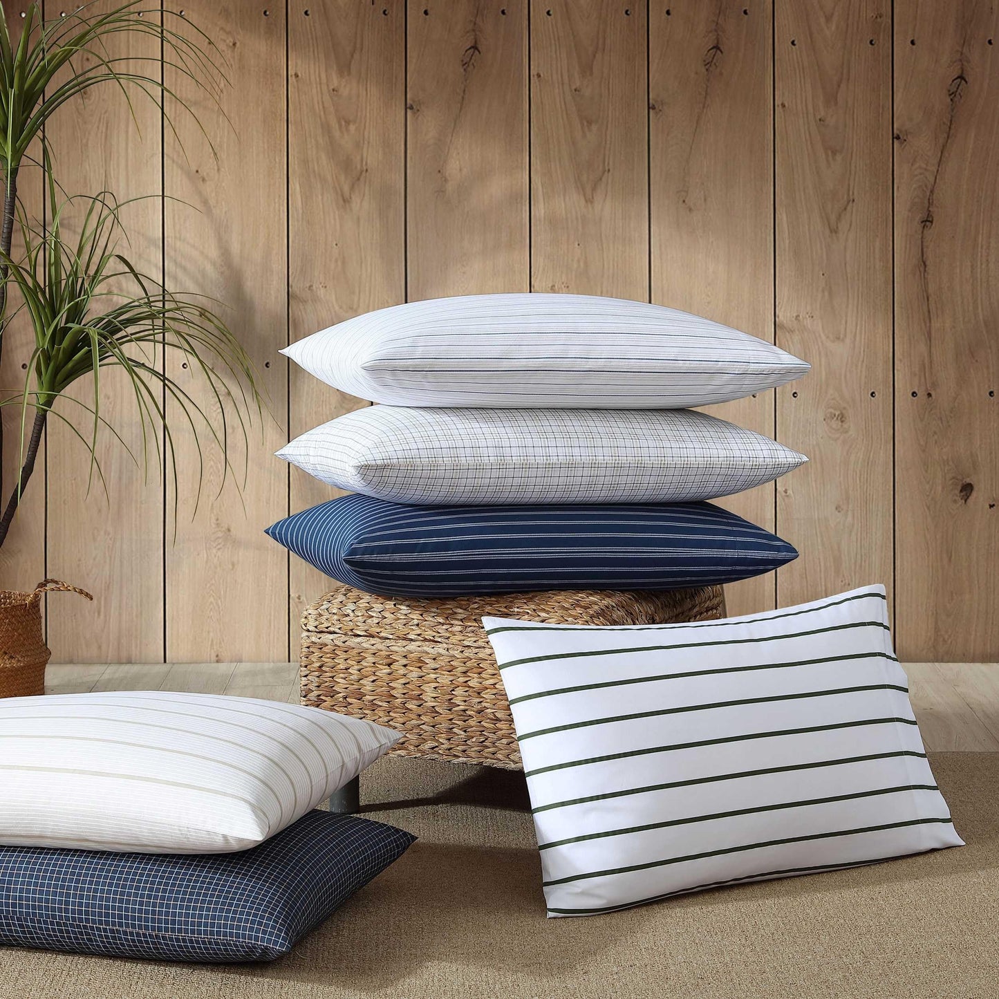 Nautica - Queen Sheets, Premium Cotton Percale Bedding Set, Striped Home Decor, Oeko-Tex Certified (Richmond Stripe Blue, Queen)