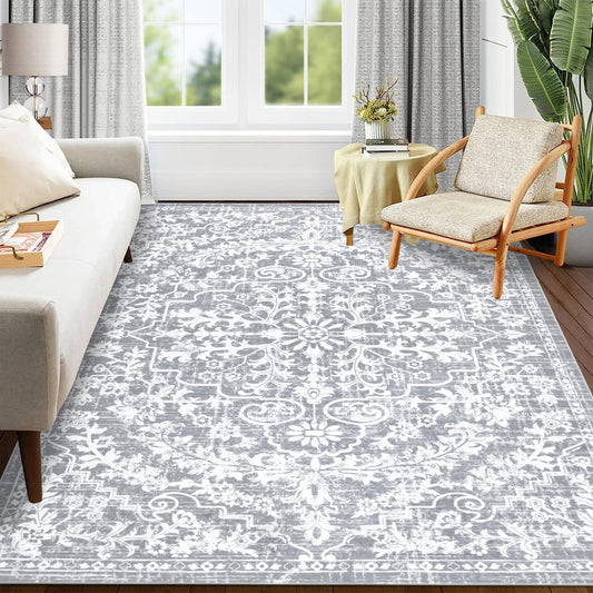 Pauwer Boho Washable Area Rug 5x7 Soft Living Room Bedroom Floor Carpet Mat Indoor Farmhouse Vintage Non Slip Accent Throw Rugs for Entryway Kitchen Dorm Dining Room
