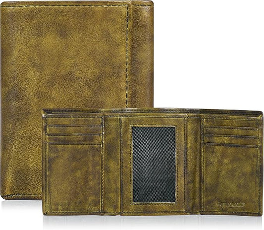 Tri fold Leather Wallet for Men with RFID | Slim Wallets for Men with 1 ID and 6 Credit card slots | Front Pocket Minimalist