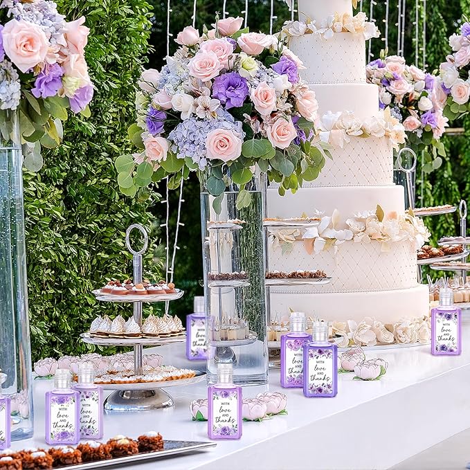 50 Pcs Purple Flower Mini Hand Sanitizer Bulk Thank You Gift Favors Small Hand Sanitizer for Guest 1fl oz Travel Size Hand Soap Gift for Wedding and Baby Shower Supplies