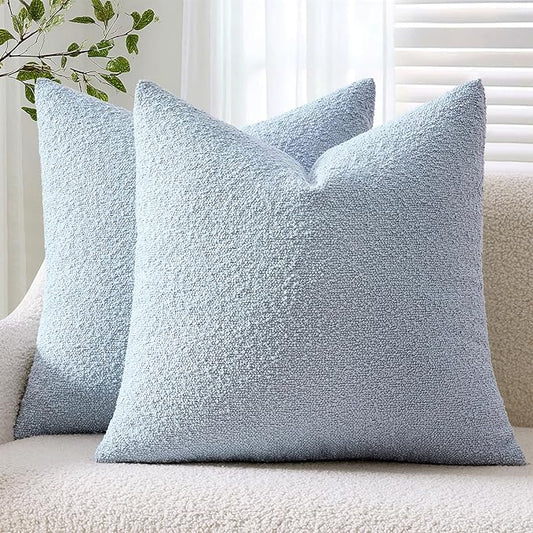 ANRODUO Pack of 2 Textured Boucle Throw Pillow Covers Soft Light Blue Decorative Accent Solid Pillow Cases Cozy Modern Couch Cushion Case for Chair Sofa Bedroom Living Room Home Decor, 18 x 18 Inch