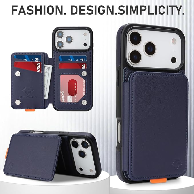 GUERNICA for iPhone 17 Pro (6.3") Case Wallet with Card Holder, RFID Blocking Leather Protection, Shockproof Women Men Phone Case for Apple 17 Pro, Blue