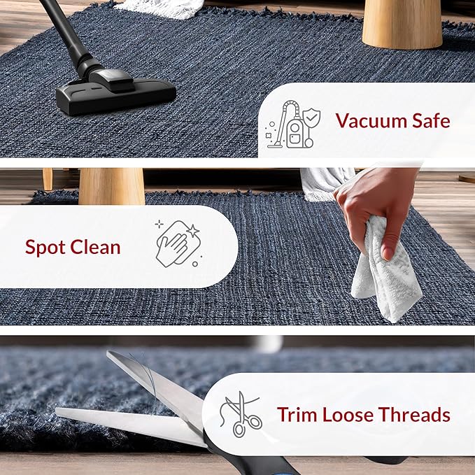Nuloom Daniela Navy, 2'6" x 8', Handmade, Jute, Tassel, Soft and Textured, High Traffic, Stain Resistant, Easy Clean, Durable Runner for Bedroom, Living Room, Dining Space, Foyer, Entryway