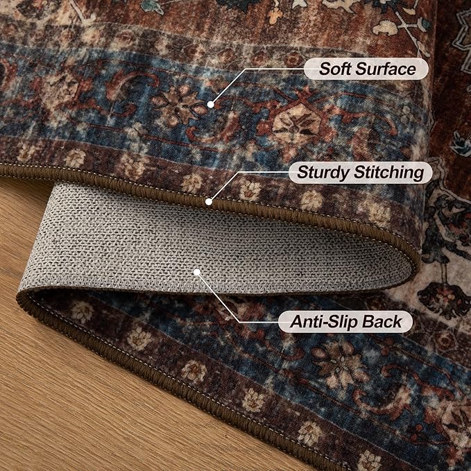 Tangsoo Oriental 2x3 Washable Rugs for Entryway Vintage Non Slip Small Area Rug, Indoor Front Door Rug, Print Door Mat Indoor Entrance Soft Low Pile Throw Rug for Entry Kitchen Bedroom Bathroom