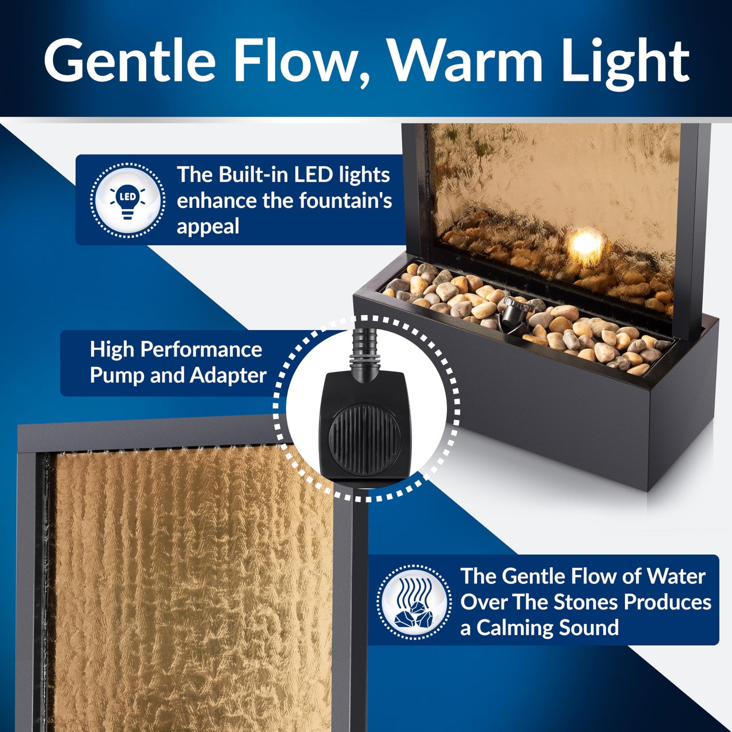 Alpine Corporation 72" Bronze Mirror Waterfall Fountain with LED Lights