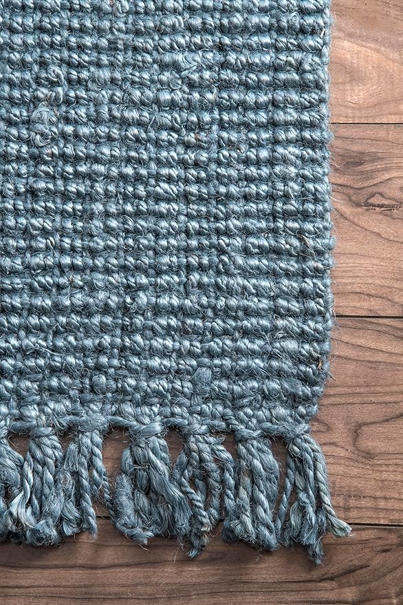 Nuloom Daniela Blue, 2'6" x 8', Handmade, Jute, Tassel, Soft and Textured, High Traffic, Stain Resistant, Easy Clean, Durable Runner for Bedroom, Living Room, Dining Space, Foyer, Entryway