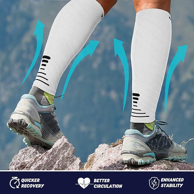 Thoxcare Calf Compression Sleeve for Men Women (1 Pair), Leg Support Footless Compression Socks for Running - Shin Splint Varicose Veins Swelling & Pain Relief, White/Black, Small