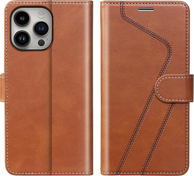 CIVICASE for iPhone 15 Pro Wallet Case,Leather Flip Case RFID Blocking Credit Card Holder Folio Magnetic Stand TPU Shockproof Cover Compatible with iPhone 15 Pro Brown