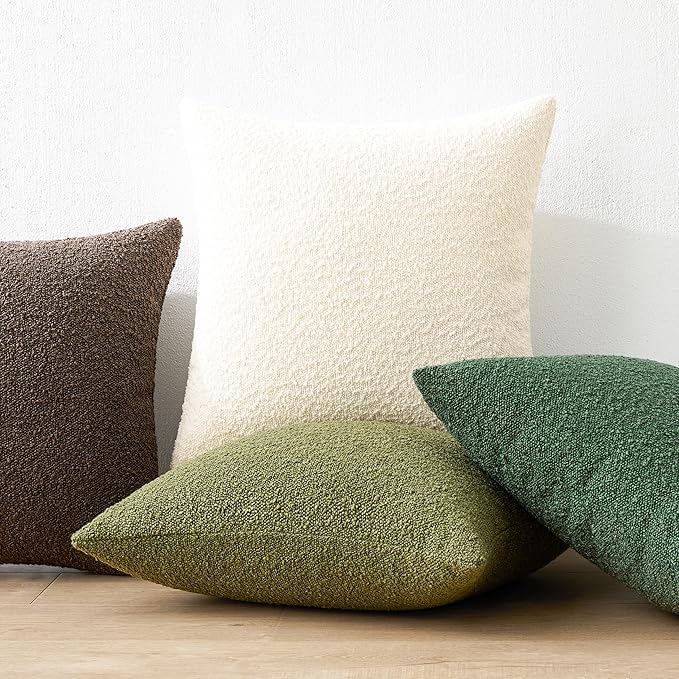 Mixhug Decorative Boucle Throw Pillow Covers, Chocolate Brown, 18 x 18 Inches, Pack of 2 - Textured Boho Pillow Covers for Couch and Bed