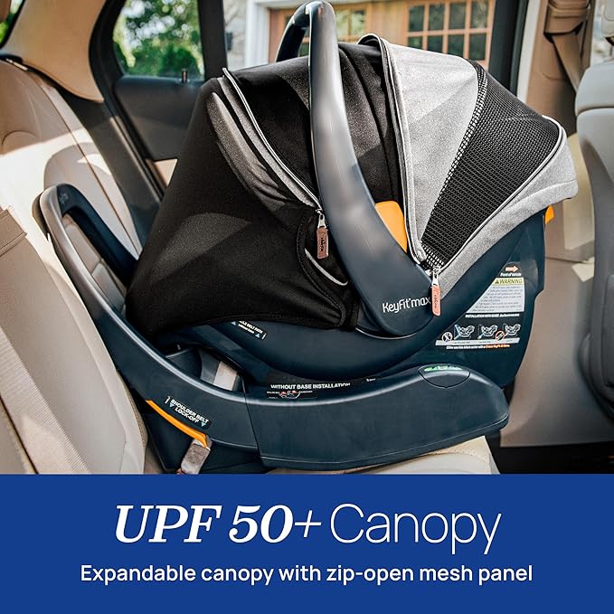 Chicco KeyFit Max Zip ClearTex Infant Car Seat and Base, Rear-Facing Seat for Infants 4-30 lbs., Infant Head and Body Support, Compatible with Chicco Strollers, Baby Travel Gear | Sierra/Beige