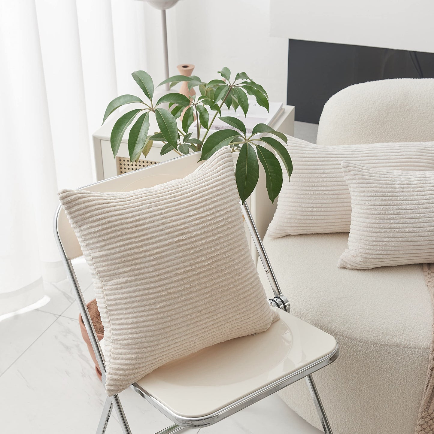 Home Brilliant Super Soft Plush Corduroy Textured Large Euro Pillow Sham Summer Pillow Cover for Couch Floor Bedroom, Washable & Breathable, 26 x 26(66cm), Cream Cheese