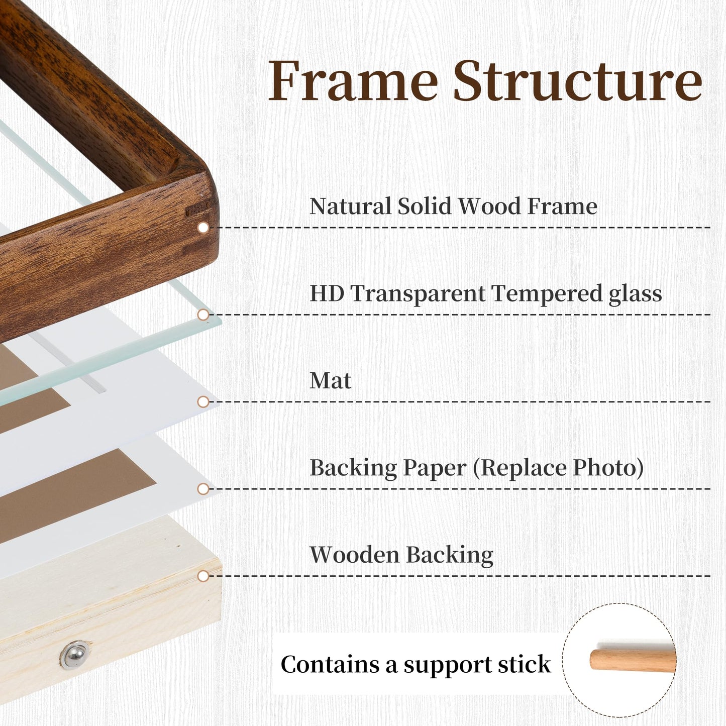 CULER 5 x 7 Picture Frame, Display Pictures 4 x 6 with Mat or 5 x 7 Without, Rustic Farmhouse Wood Photo Frame with Real Glass,Wall Gallery Photo Frames