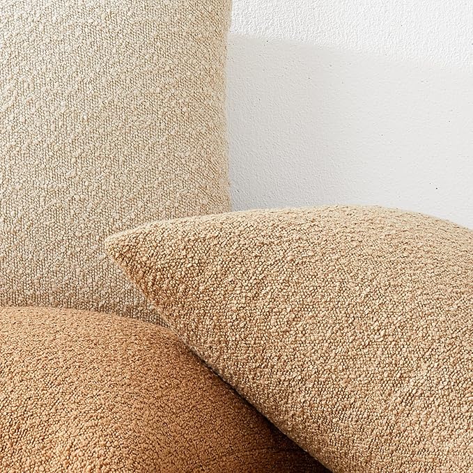 Mixhug Decorative Boucle Throw Pillow Covers, Tobacco Brown, 20 x 20 Inches, Pack of 2 - Textured Boho Pillow Covers for Couch and Bed