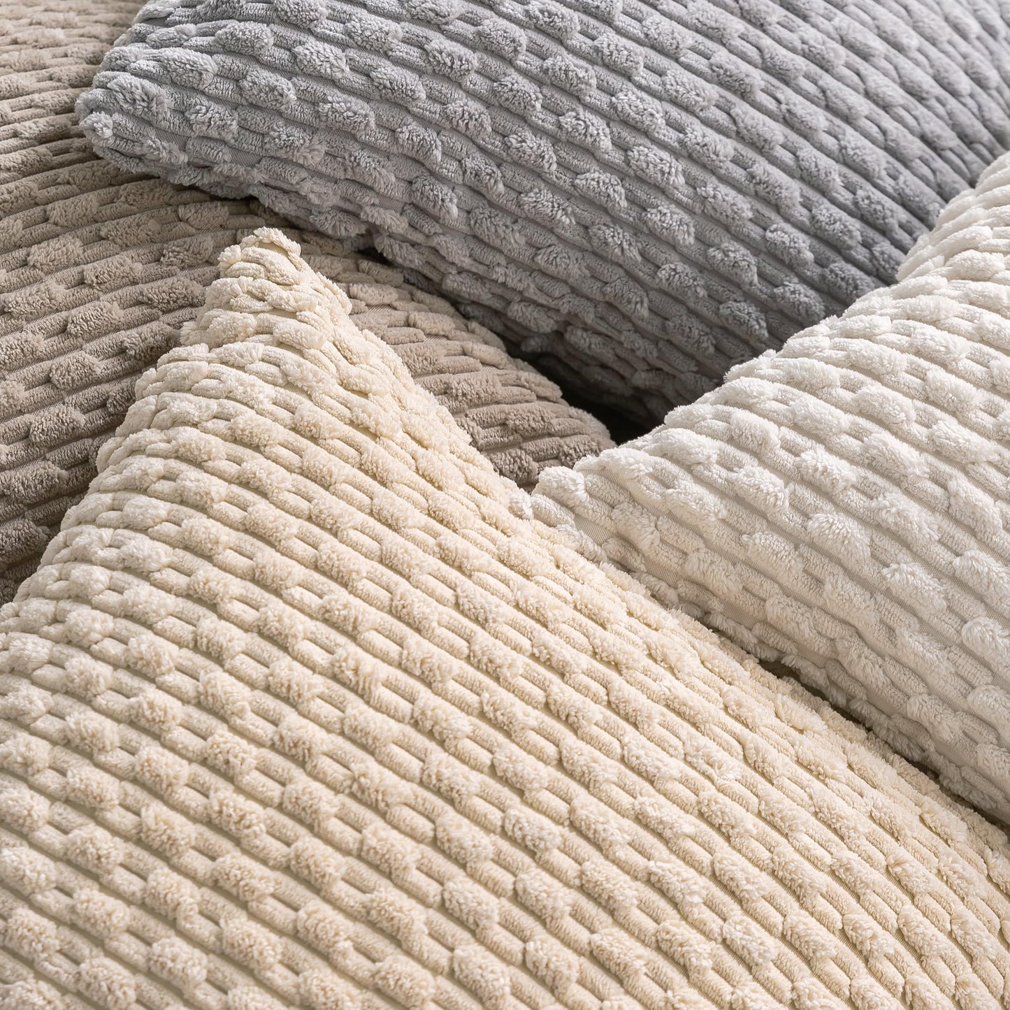 Cozoomy Set of 4 Beige Decorative Throw Pillow Covers 20x20 Inch Corduroy Pillow Covers for Bed Couch Sofa Living Room Soft Square Cushion Cases