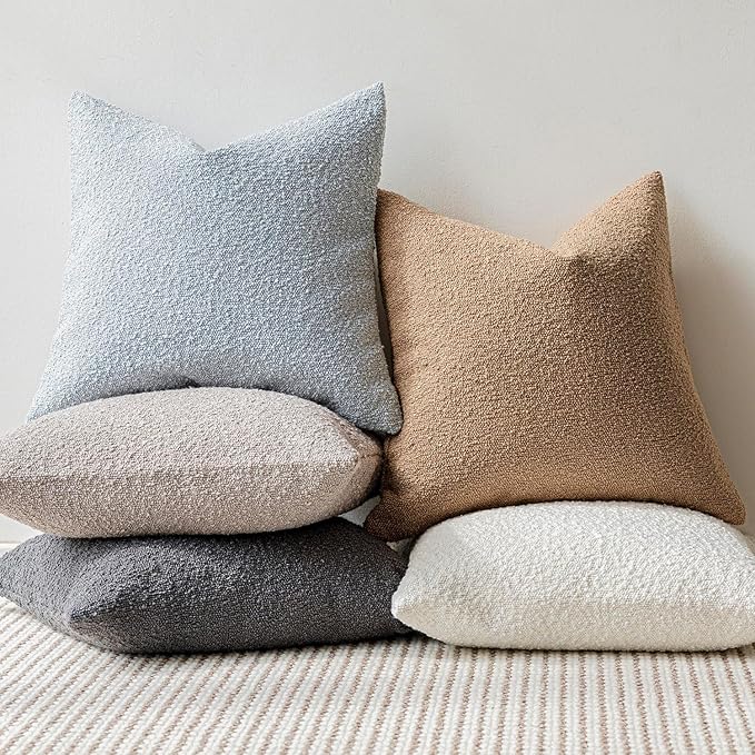Foindtower Textured Boucle Throw Pillow Covers Accent Solid Lumbar Pillow Cases Cozy Soft Decorative Couch Cushion Case for Chair Sofa Bedroom Living Room Home Decor, 12 x 20 Inch,Taupe Khaki Camel