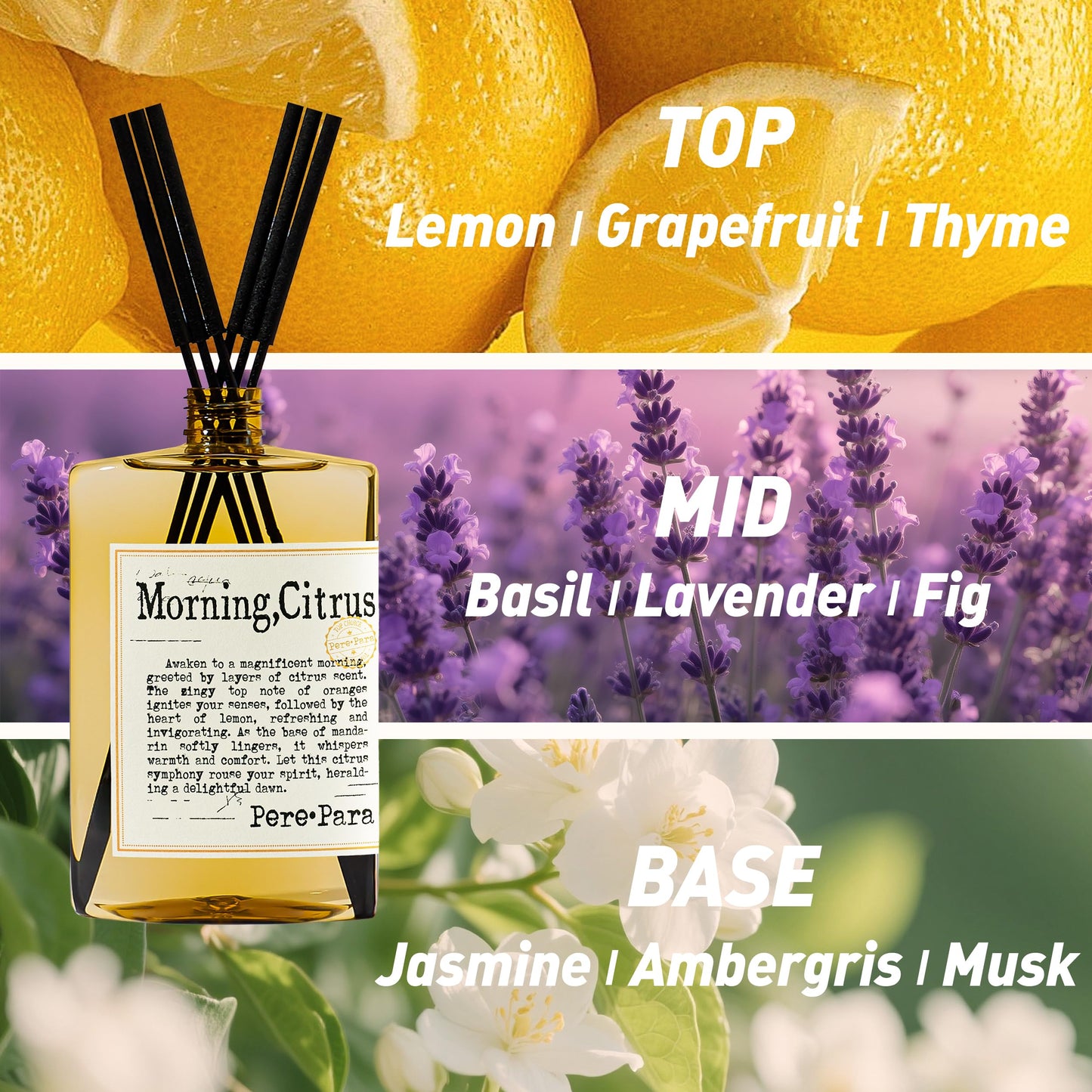 Morning Citrus Scent Reed Diffuser Refill Set 13.53 fl oz with 6 Sticks,【Wake Up Your Space】 Luxury Natural Long Lasting Home Fragrance Oil Air Freshener for Living Room and Kitchen