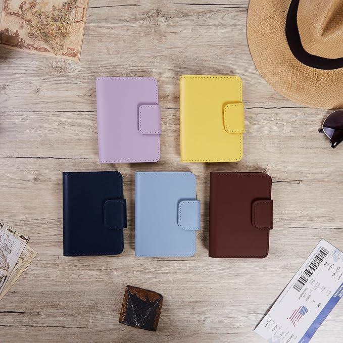 Travel Passport Wallet - Leather Passport Cover Compatible with Airtag Passports Cover with Card Slots & Note Compartment, Magnetic Closure, Genuine Leather, Classic Light Blue