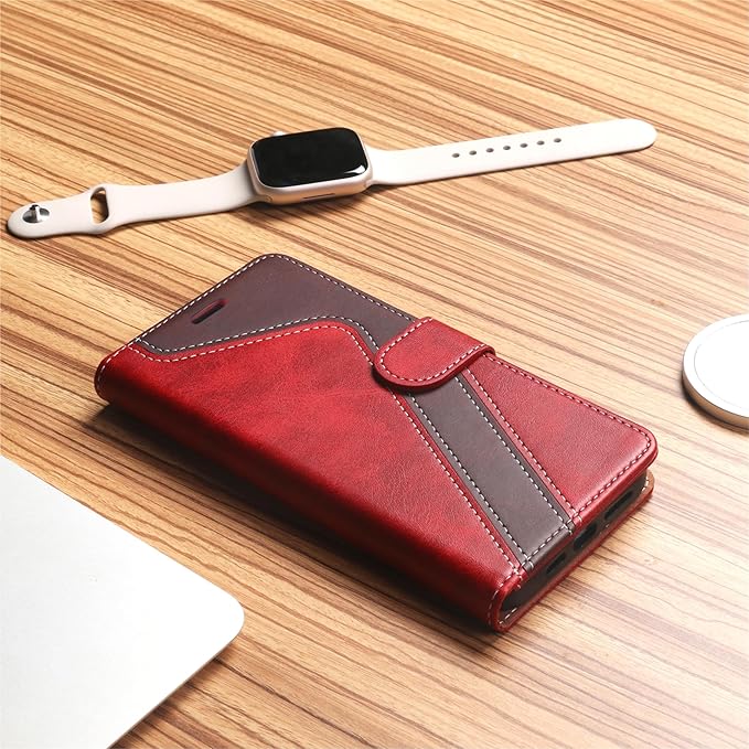 CIVICASE for iPhone 16 Pro Max Wallet Case,PU Leather Flip Case RFID Blocking Credit Card Holder Folio Magnetic Stand TPU Shockproof Cover Compatible with iPhone 16 Pro Max, Red Brown