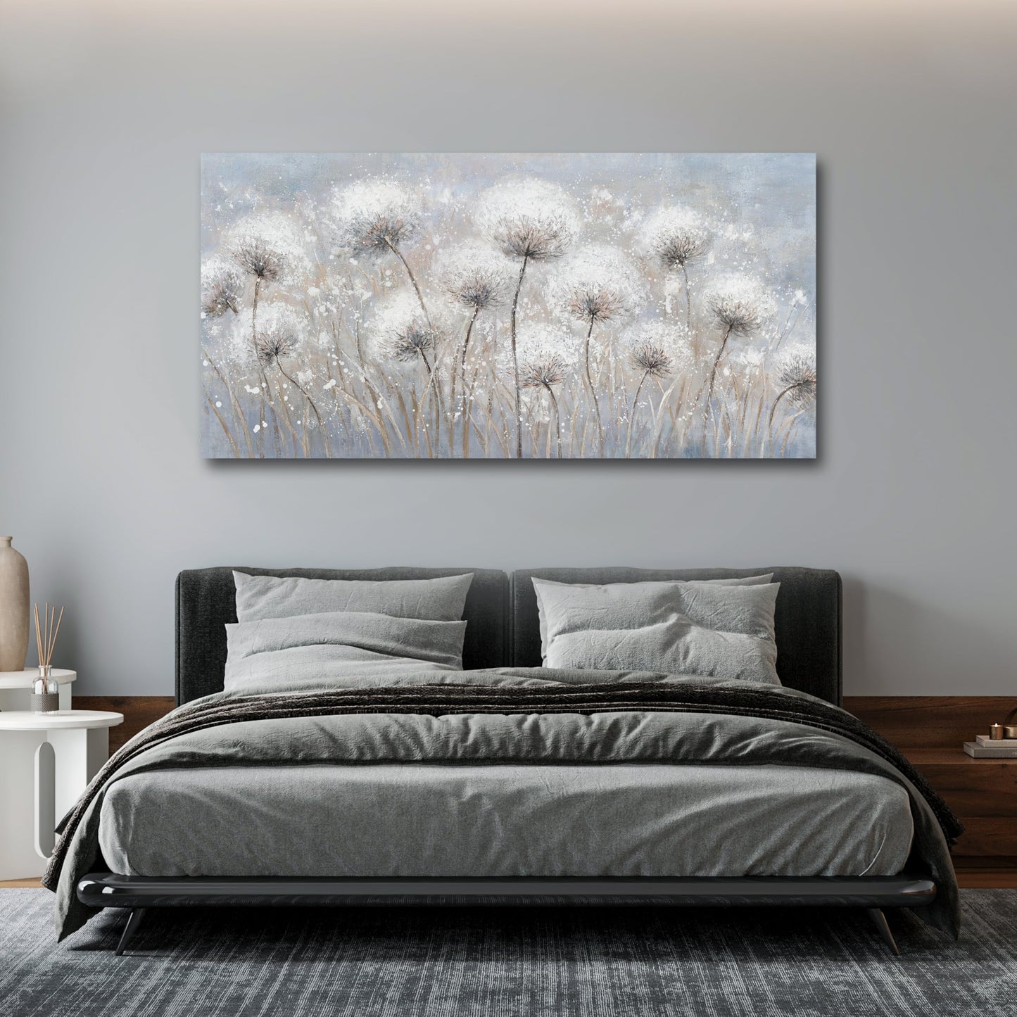Belmrxne Large Dandelion Floral Wall White and Black Wall Decor Modern Aesthetic Artwork Trendy Canvas Painting for Living Room Bedroom Dining Room Office Home Decor 29x58 inch