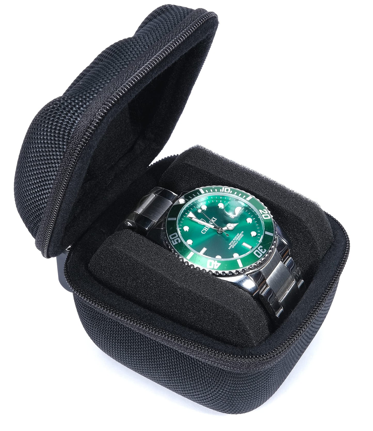 RIGICASE Single hard Watch travel case, men's watch storage box organizer, watch case holder with flexible foam inserts fit up to 60mm watch