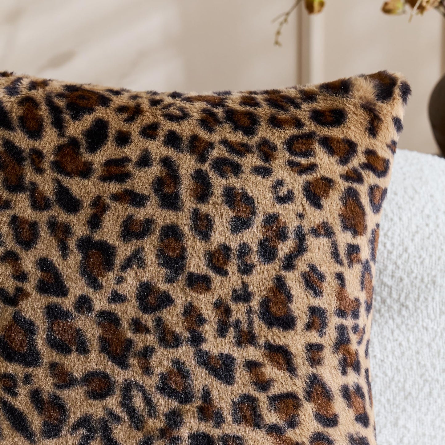 KINDREX Leopard Print Faux Fur Pillow Covers 18x18 Set of 2, Cloud-Like Soft & Fluffy Cheetah Cushion Cases, Eye-Catching Decor for Living Room Sofa Bedroom Decor
