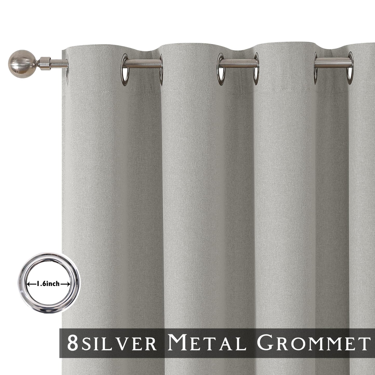 ChrisDowa 100% Blackout Light Grey Solid Curtains 63 Inches Long 2 Panels for Bedroom Living Room,Farmhouse Room Darkening Thermal Insulated Soundproof Grommet Top Window Treatment Drapes,52x63