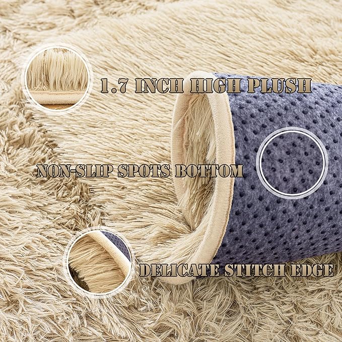 Large 9x12 Area Rug for Living Room, Soft Shag Thick Fluffy Plush Fuzzy Carpet for Bedroom, Non Slip Dorm Rug for Home Decor Aesthetic, Camel