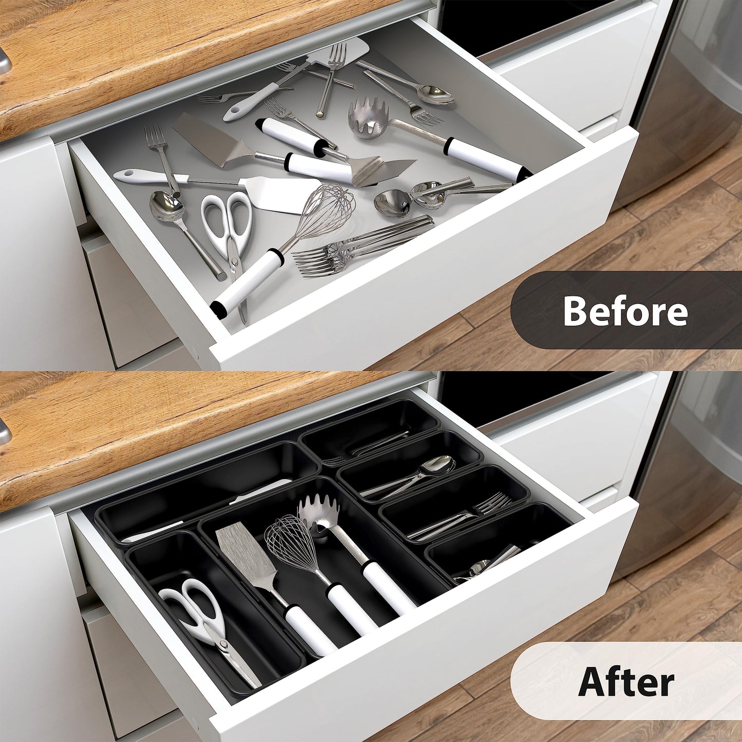 Simple Houseware Interlocking Desk Drawer Bins Organizer, 10 Packs, Black