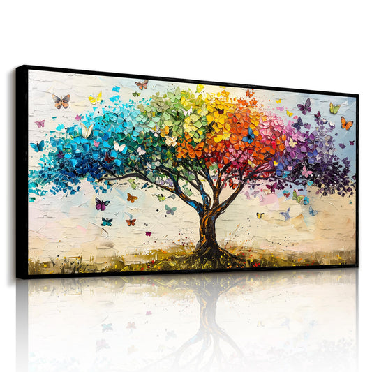 SERIMINO Tree of Life Wall Art, Large Wall Decor, Black Framed Wall Art, Colorful Tree Painting Canvas Prints, Abstract Butterfly Plant Pictures for Living Room Bedroom Office Home Decoration 20"x40"