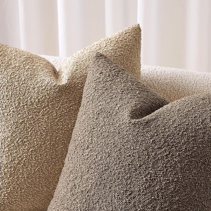 ANRODUO Pack of 2 Textured Boucle Throw Pillow Covers Soft Brown Euro Decorative Accent Solid Pillow Cases Cozy Modern Couch Cushion Case for Chair Sofa Bedroom Living Room Home Decor, 26 x 26 Inch