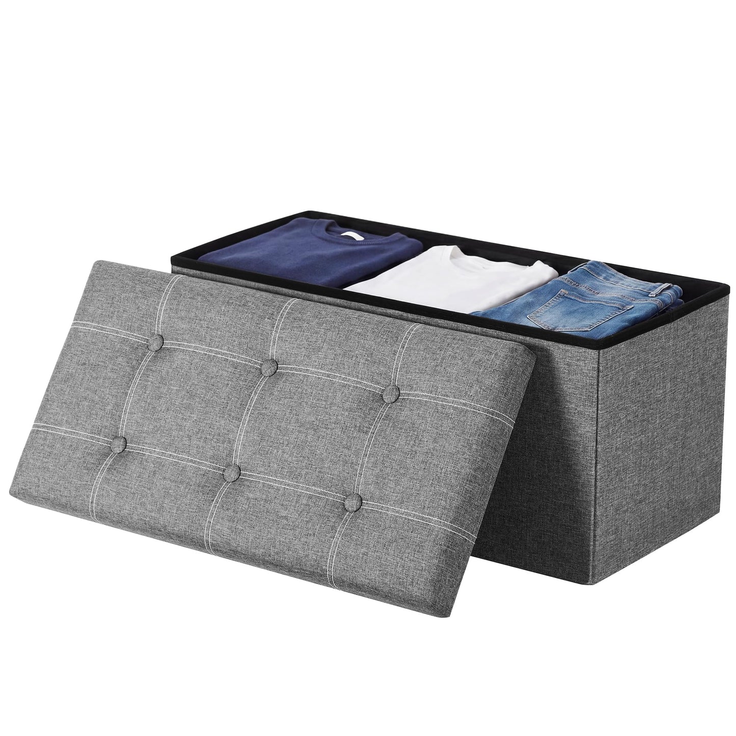 SONGMICS Home Storage Ottoman, 21 Gallons End of Bed Bench, 15.2 x 30.2 x 15.2 Inches, for Bedroom, Entryway, Living Room, Light Gray