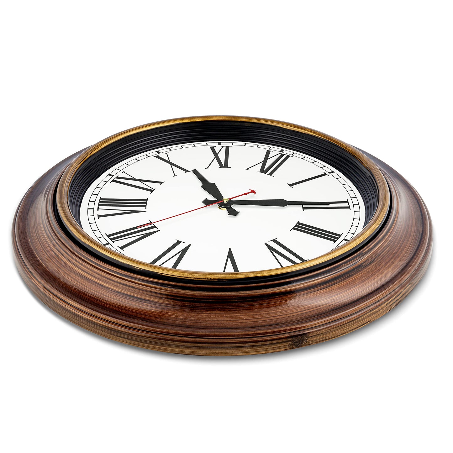 Bernhard Products Extra Large Wall Clock 18 Inch Quality Quartz Silent Non Ticking, Battery Operated for Home/Living Room/Over Fireplace Beautiful Decorative Roman Numeral Stylish Clock, Light Brown