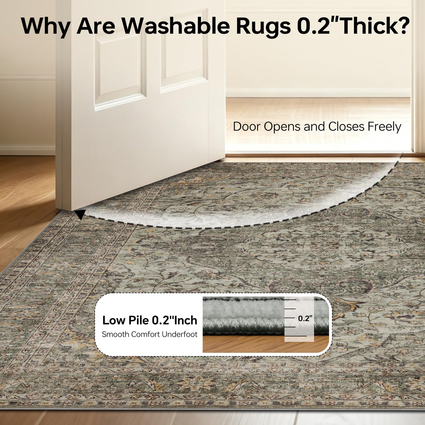RCTJHOME 5x7 Washable Vintage Area Rugs, Double Non-Slip Low Pile Rug Taupe