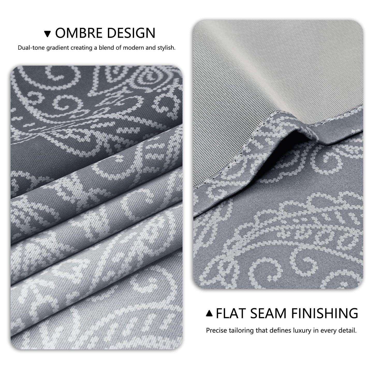 DWCN Grey 100% Blackout Curtains for Bedroom 84 Inch Long - Double Layers Damask Patterned Ombre Thermal Insulated Energy Saving Drapes for Living Room, Gradient Window Curtain 2 Panels, 52 x 84 Inch