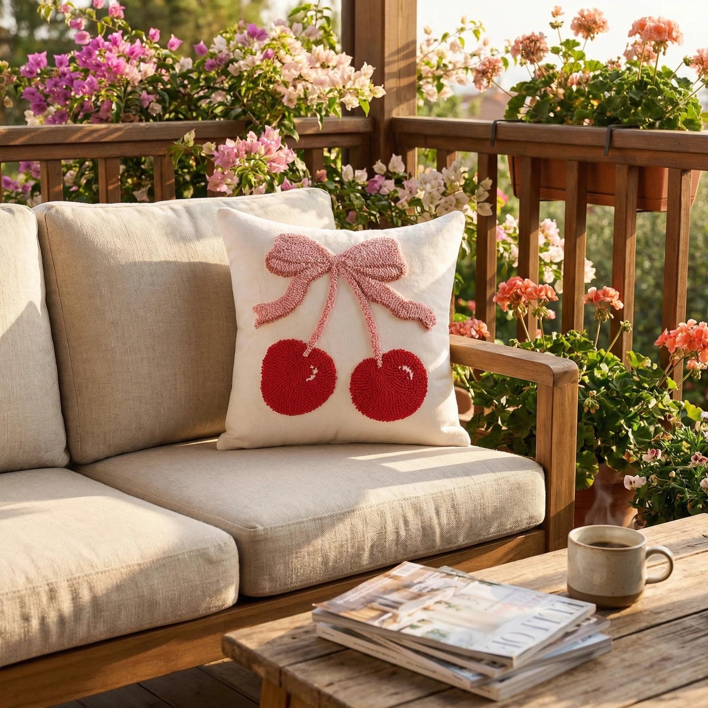 Tosleo Embroidered Throw Pillow Covers 18x18 Pack of 2 Red Cherry Decor Pillow Cover Farmhouse Pillow Cushion Cases Square Tufted Pillowcases for Summer Sofa Couch Bedroom