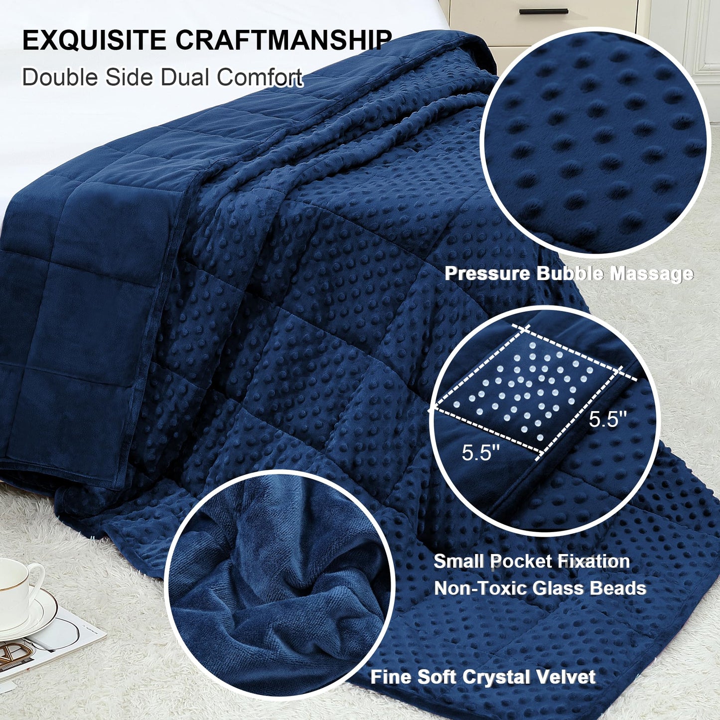 Alomidds Weighted Blanket for Adults, Weighted Blankets Queen Size 60"x80",15lbs, Cooling Breathable Soft and Comfort Minky, Heavy Blanket Microfiber Material with Glass Beads,Navy