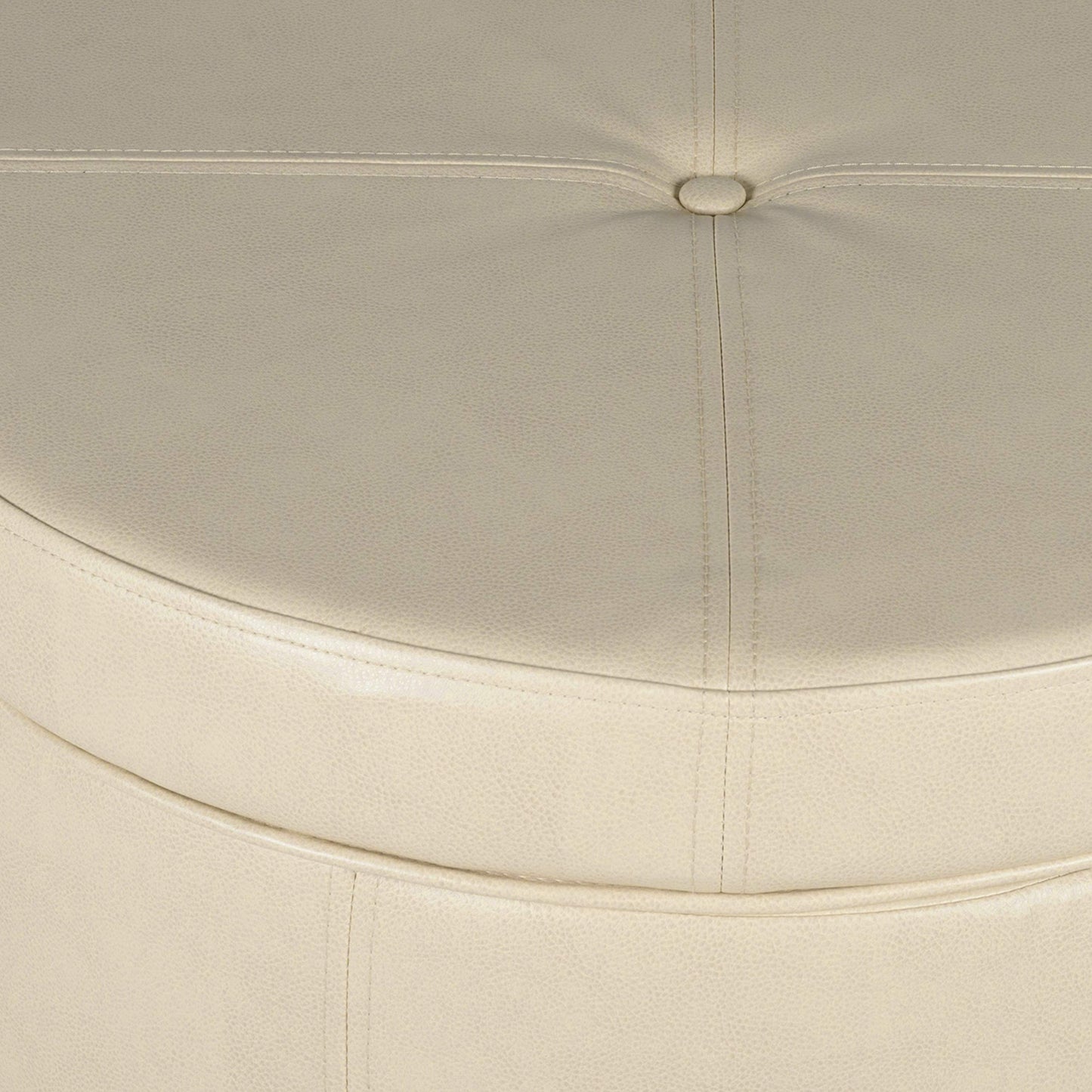 HomePop 24" Large Leatherette Round Storage Ottoman - Cream Faux Leather