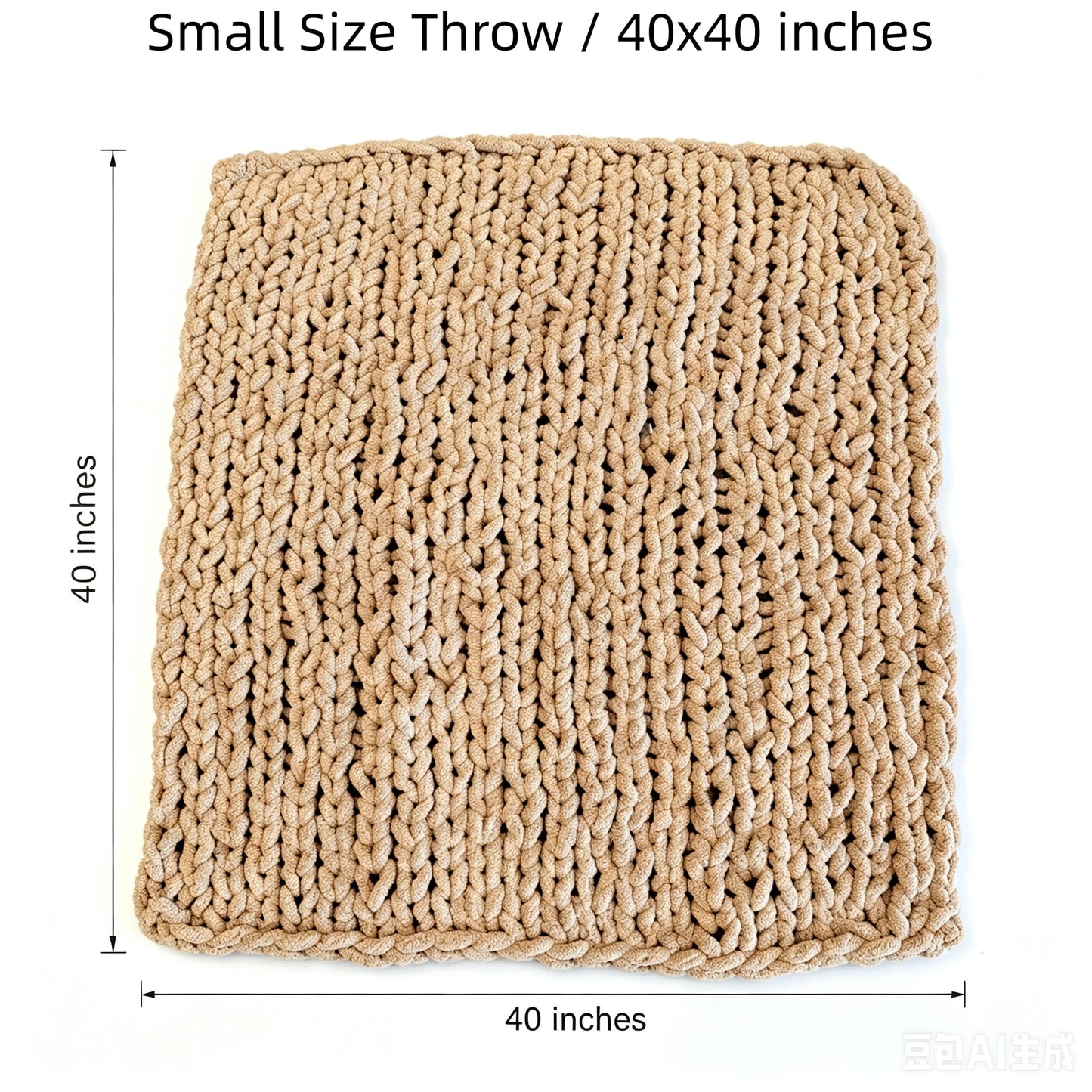 Chunky Knit Blanket Throw 40"×40", Chenille Throw Blankets, Handmade Warm & Cozy Blanket Couch Bed Home Decor, Soft Breathable Fleece Banket, Christmas for Couch Bed Sofa Best Gift (Tan)