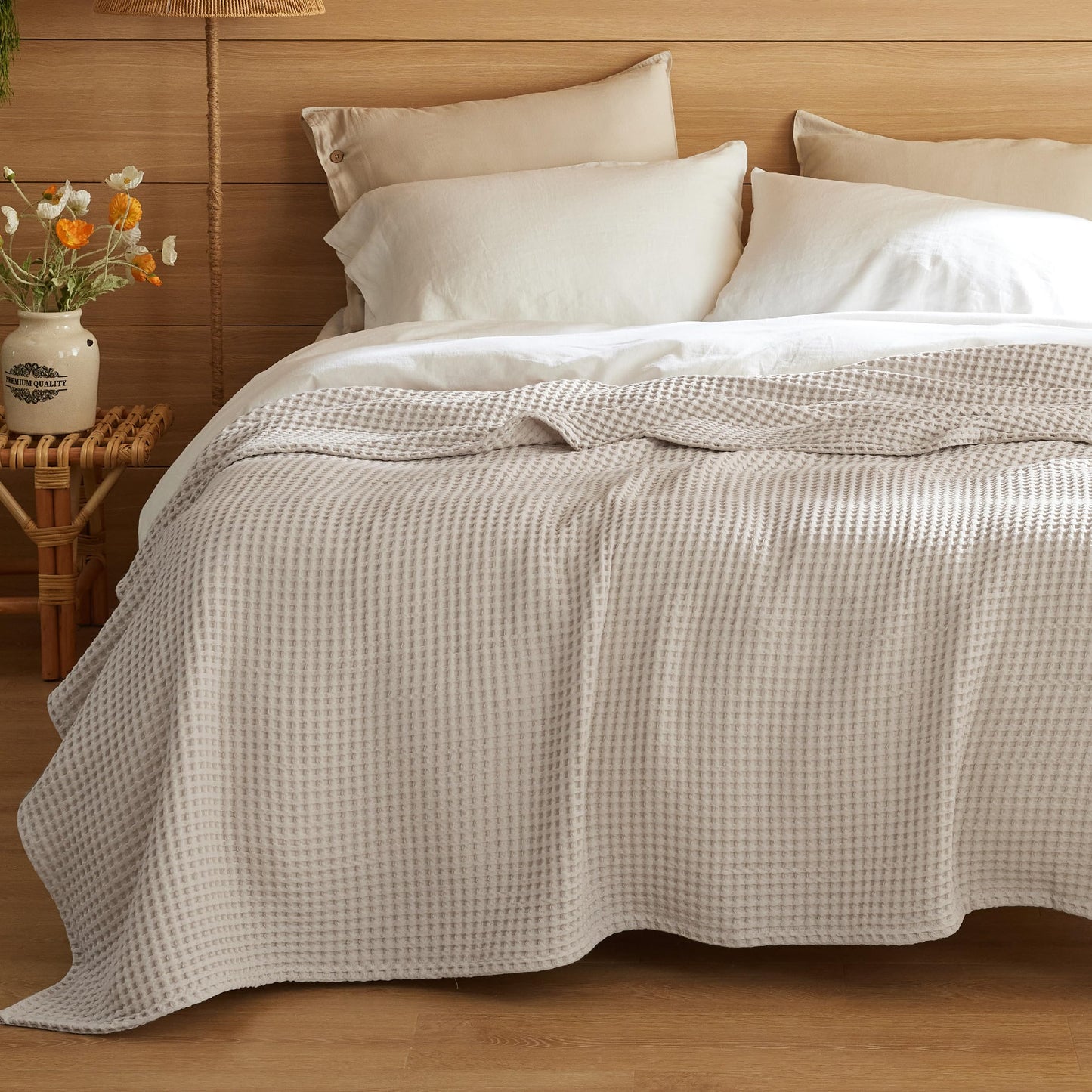 Bedsure 100% Cotton Waffle Weave King Size Blanket for Bed, Ultra Soft Summer King Blanket for Bed, Thin Lightweight Breathable Summer Bedding Gifts for Women, Men, Teens, Linen, 108" x 90"