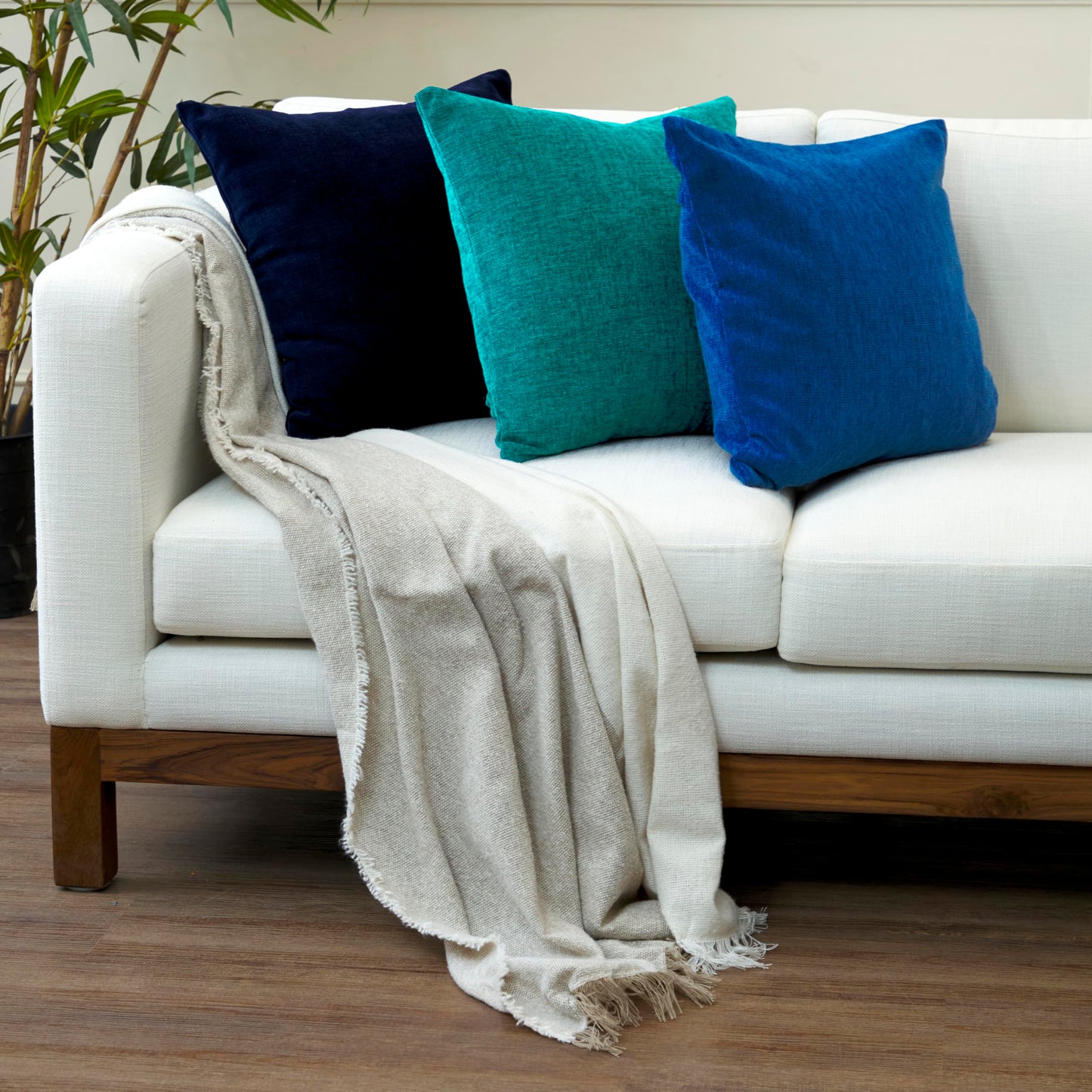 Encasa XO Thick Chenille Throw Pillow Covers Set of 2 | Azul Blue - (24"x24") (60x60 cm) | Decorative Accent Square Throw Pillow Cases for Couch, Home Decor, Sofa