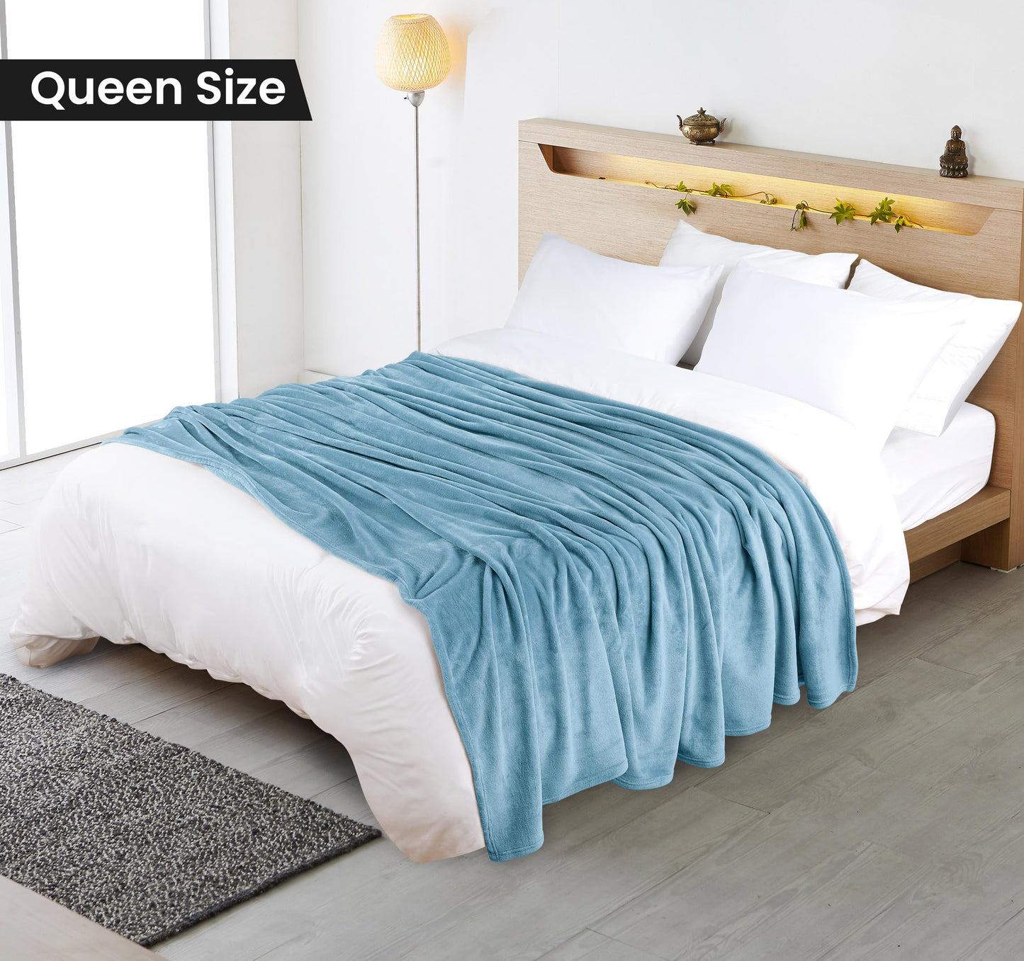 Utopia Bedding Washed Blue Fleece Blanket Queen Size Lightweight Fuzzy Soft Anti-Static Microfiber Bed Blanket (90x90 Inch)