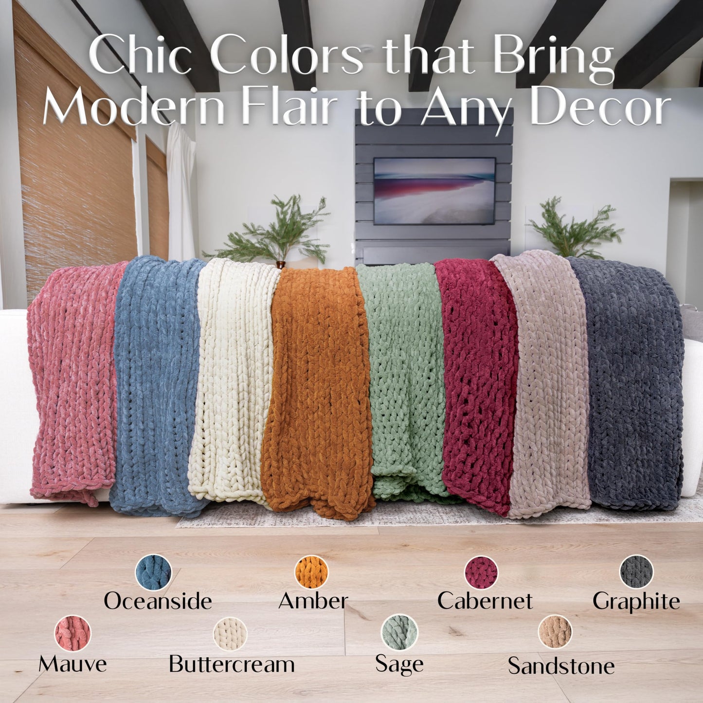 SAMIAH LUXE Chunky Knit Throw Blanket 50x70, Buttercream Cream Chenille Throw Blanket for Couch Bed Sofa, Soft Fluffy Cable Knit Blanket, Oeko-TEX Certified, Machine Washable