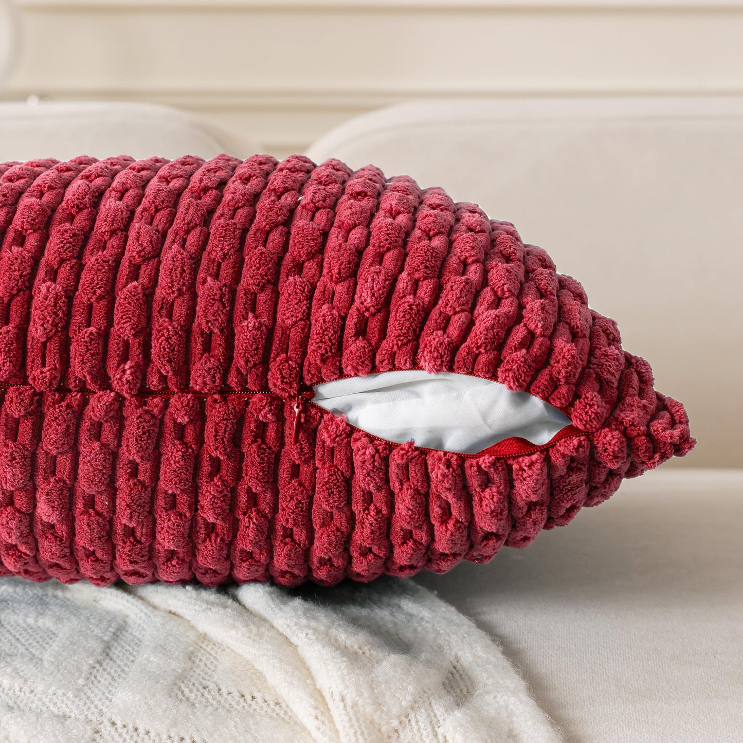 Cozoomy Set of 4 Burgundy Decorative Throw Pillow Covers 20x20 Inch Corduroy Pillow Covers for Bed Couch Sofa Living Room Soft Square Cushion Cases