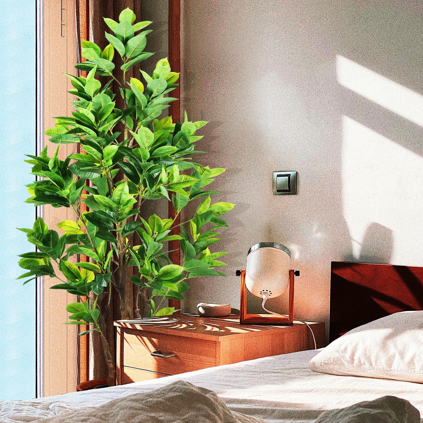 OXLLXO 7.2ft Artificial Rubber Tree (85in) with Plastic Nursery Pot Fake Tree, Faux Ficus Plant for Office House Farmhouse Living Room Home Decor (Indoor/Outdoor)