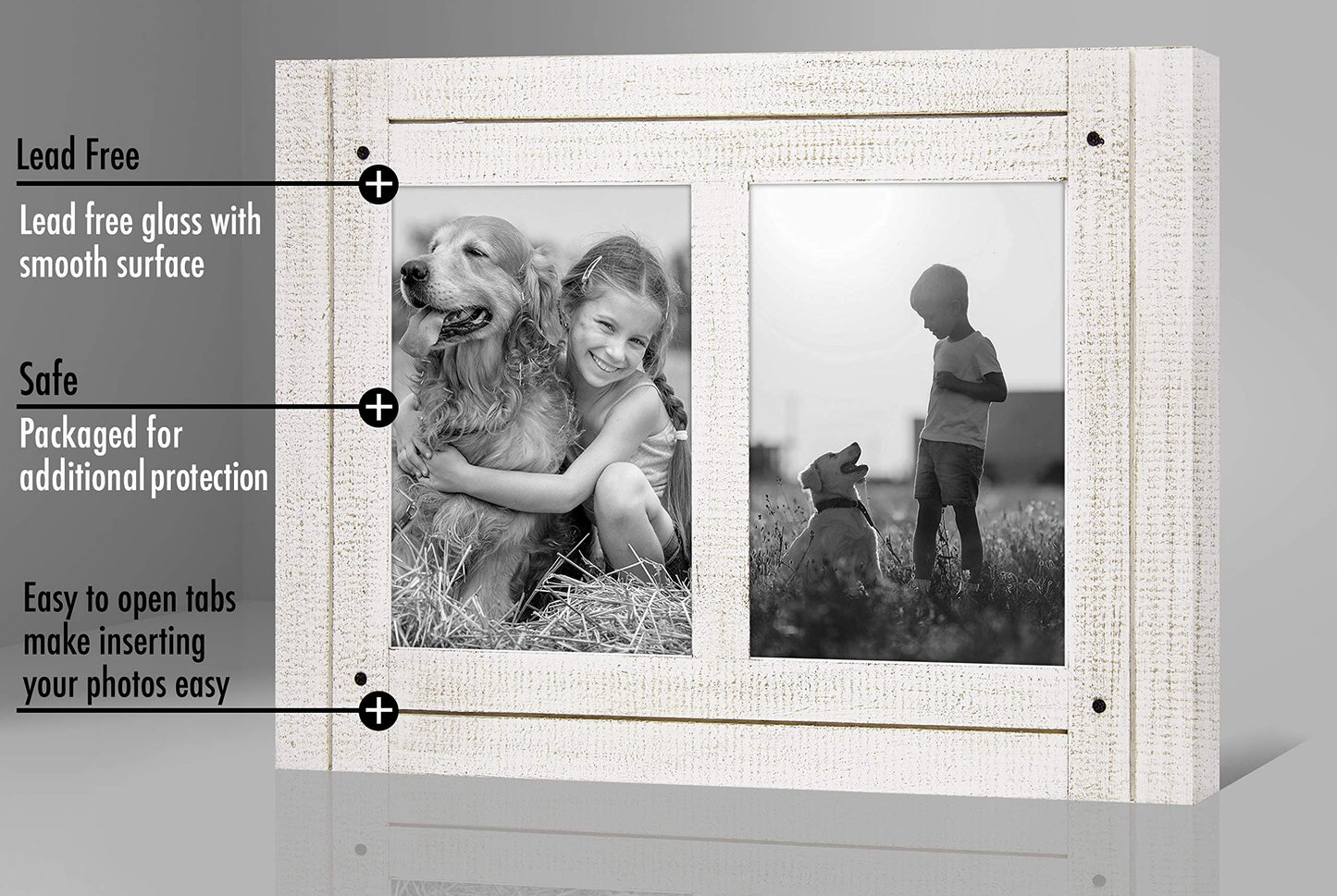 Americanflat Hinged 5x7 Double Picture Frame with 2 Photo Openings and Polished Glass - Distressed Wood Collage Picture Frames for Tabletop and Wall Display - Hampton Collection - Aspen White