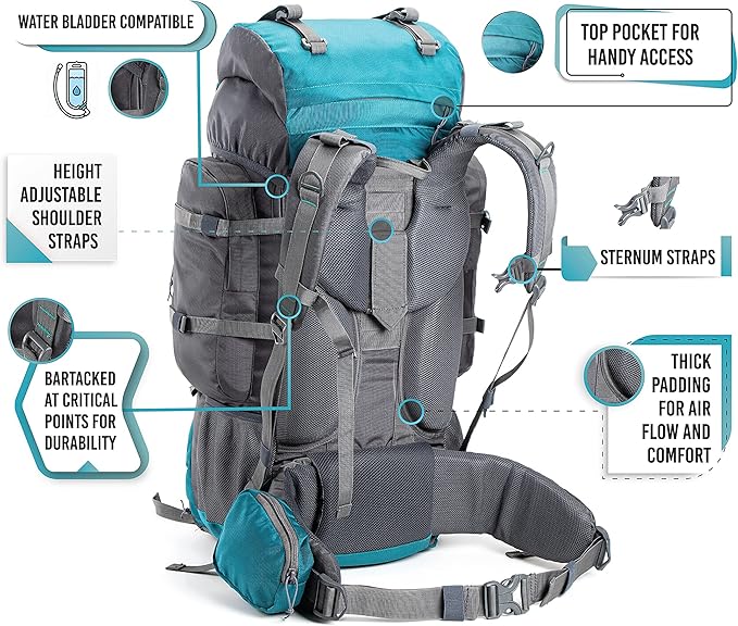 Tripole Walker 65 Litres Rucksack | Internal Frame With Metal Rod | Rain Cover | Bottom Opening | Laptop Section