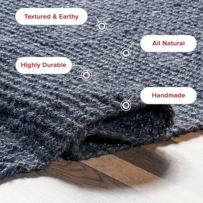 Nuloom Daniela Navy, 2'6" x 8', Handmade, Jute, Tassel, Soft and Textured, High Traffic, Stain Resistant, Easy Clean, Durable Runner for Bedroom, Living Room, Dining Space, Foyer, Entryway